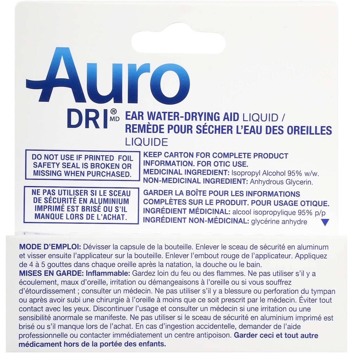 Auro-Dri Remède Pour Sécher L'eau Des Oreilles Liquide