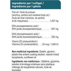 Omega3+ Triple Strength + D3, Omega 3 Fish Oil, 647mg EPA & 253mg DHA Per Daily Dose, 1000 IU Vitamin D3 2