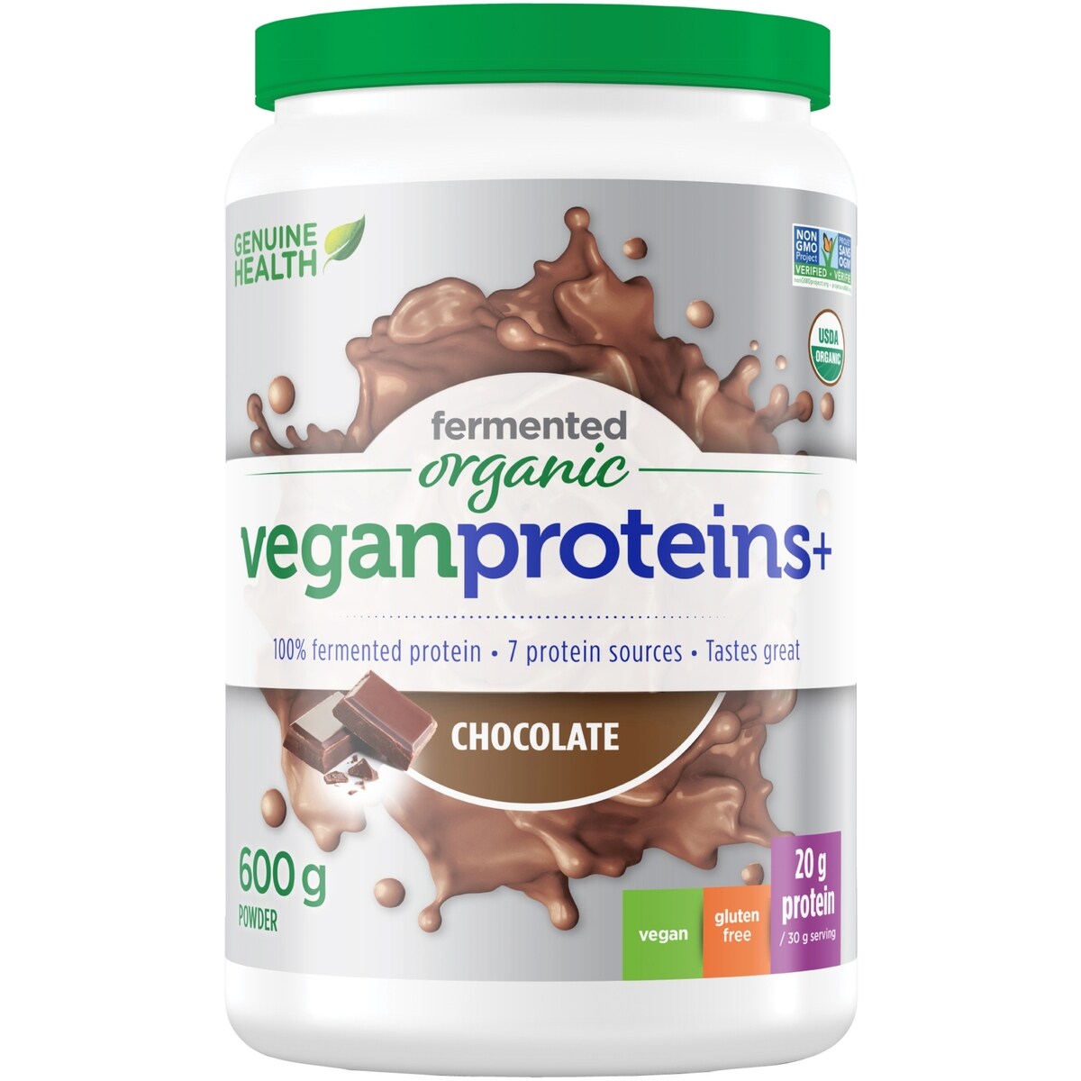 protéines+ biologiques végétaliennes  fermentées en poudre, chocolat naturel