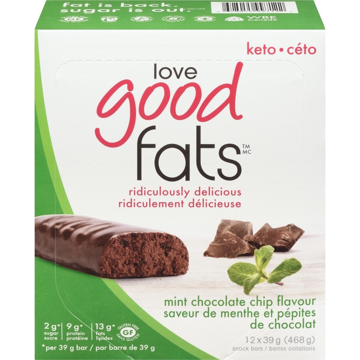 Barres collations cétos Saveur de menthe et Pépites de chocolat