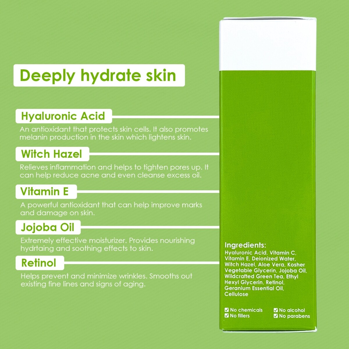 Sérum à l'acide hyaluronique pour la peau - Sérum hydratant pour le visage à la vitamine C et à la vitamine E