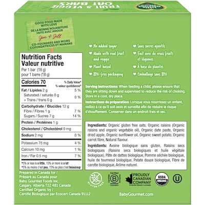 Barres à l'avoine, aux fruits et légumes biologiques pomme patate douce de Little Gourmet 2