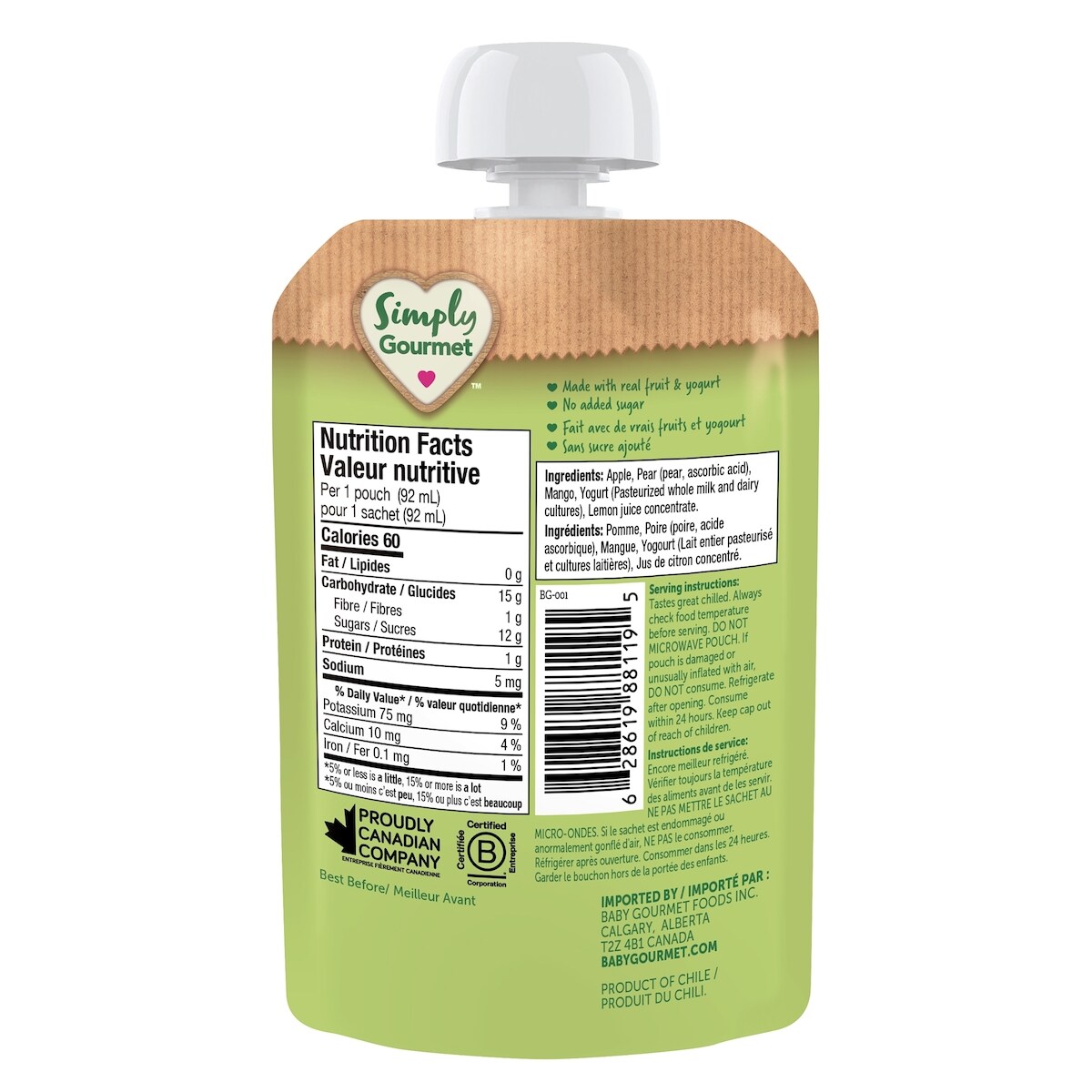 Smoothie Simply Gourmet pomme poire mangue et yogourt