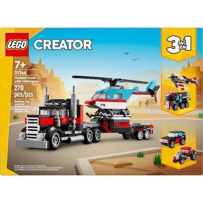 Creator 3 in 1 Flatbed Truck with Helicopter Toy 31146