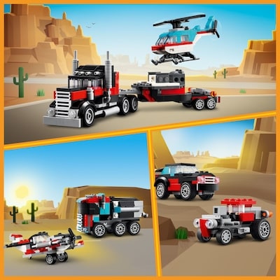 Creator 3 in 1 Flatbed Truck with Helicopter Toy 31146 4