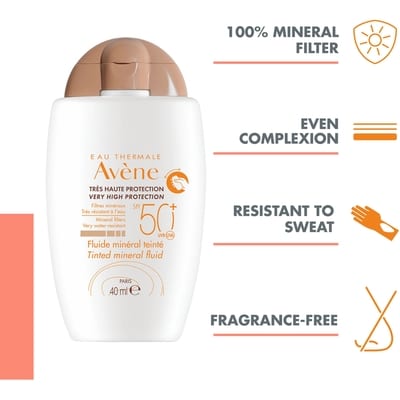 Mineral Tinted Ultra-Fluid Facial Sunscreen Lotion SPF 50+, UV and Blue Light Protection, Fragrance-free - for Sensitive Skin 2