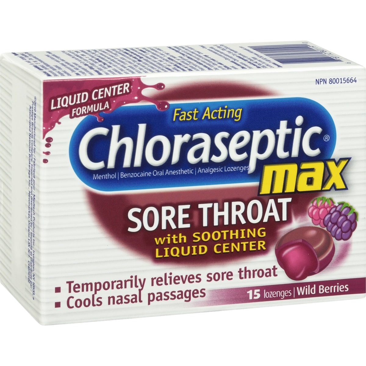 Chloraseptic Max Mal de Gorge avec centre liquide apaisant Pastilles Baies Sauvages