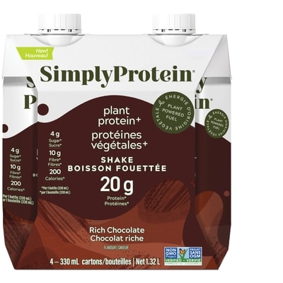 Lot de 4 boissons protéinées prêtes à boire au chocolat, 330 ml, haute teneur en protéines, faible sucre, sans produits laitiers