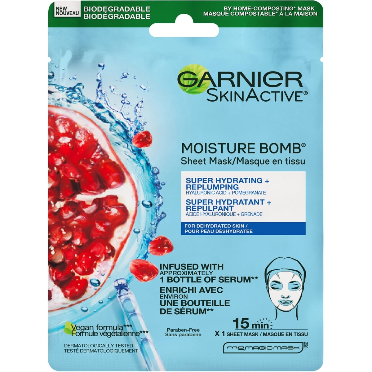 Garnier SkinActive Moisture Bomb Le masque super hydratant, acide hyaluronique +  grenade