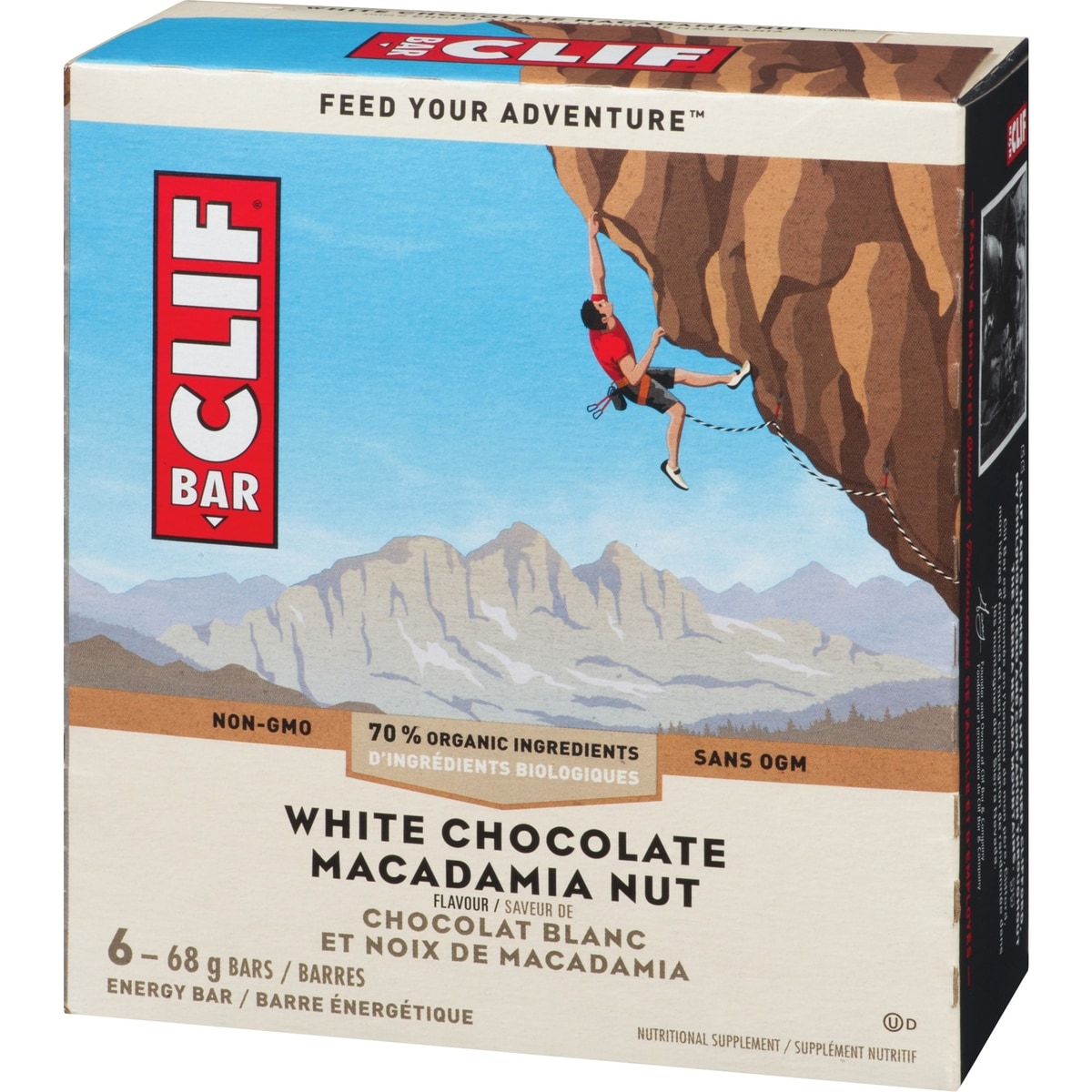 CLIF BAR - Barre énergétique - Chocolat blanc et noix de macadamia - (Barre de protéine de 68 g, 6 barres)