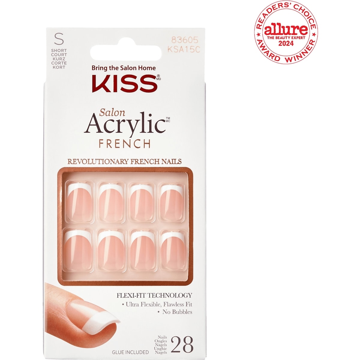 Salon Acrylic - French Bonjour Fake Nails, Short