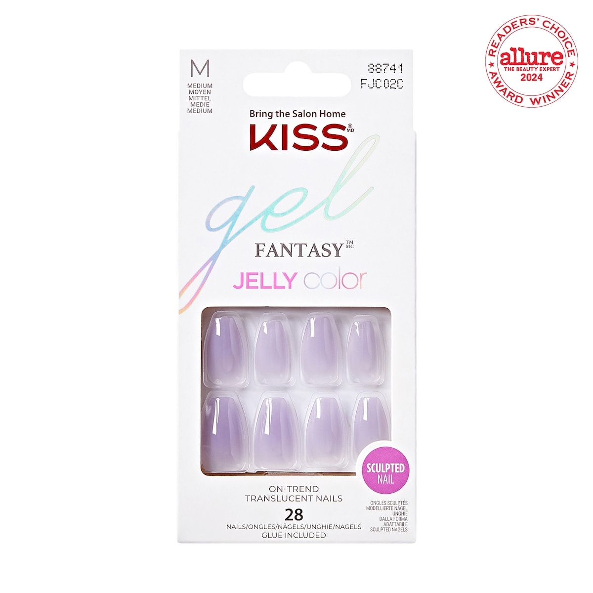 Kiss Gel Fantasy - Jelly Gellee Fake Nails, 28 Count, Long
