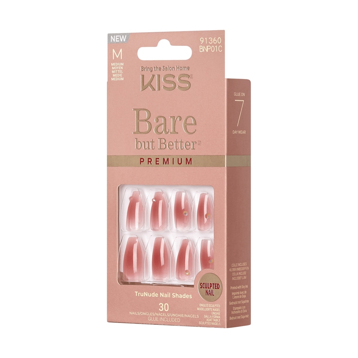 Kiss Bare But Better Premium Press-On Nails, "Shine", Pink, Medium Coffin, 33 Count