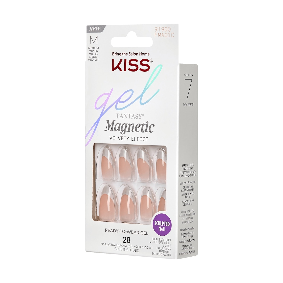Kiss Gel Fantasy Magnetic Press-On Nails, "North Coast", Silver, Medium Almond, 31 Count