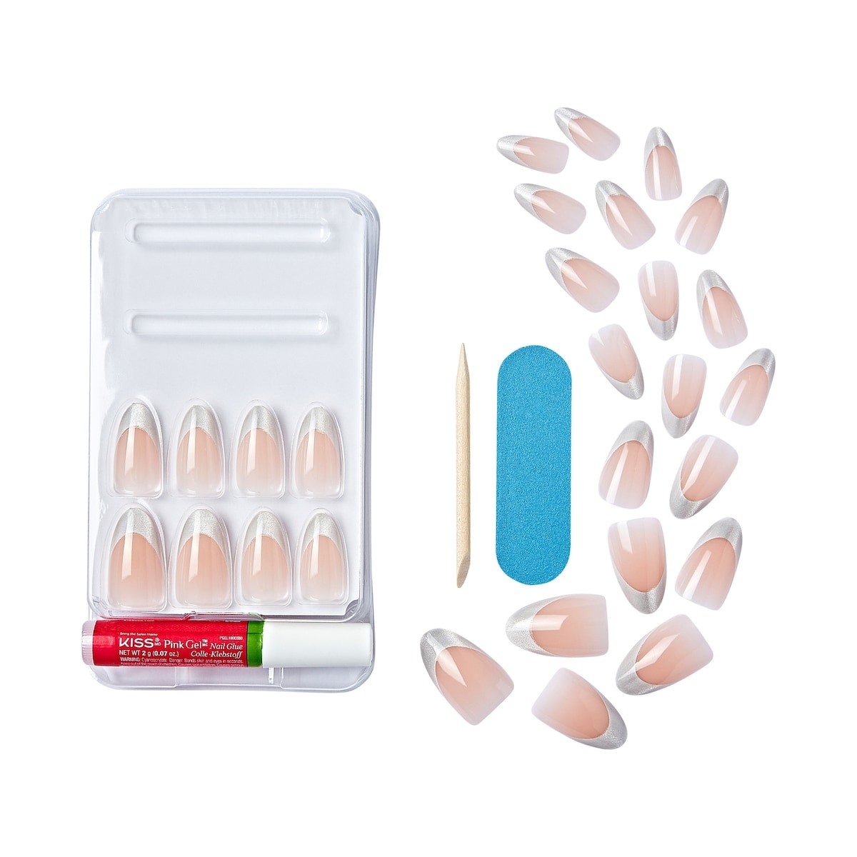 Kiss Gel Fantasy Magnetic Press-On Nails, "North Coast", Silver, Medium Almond, 31 Count