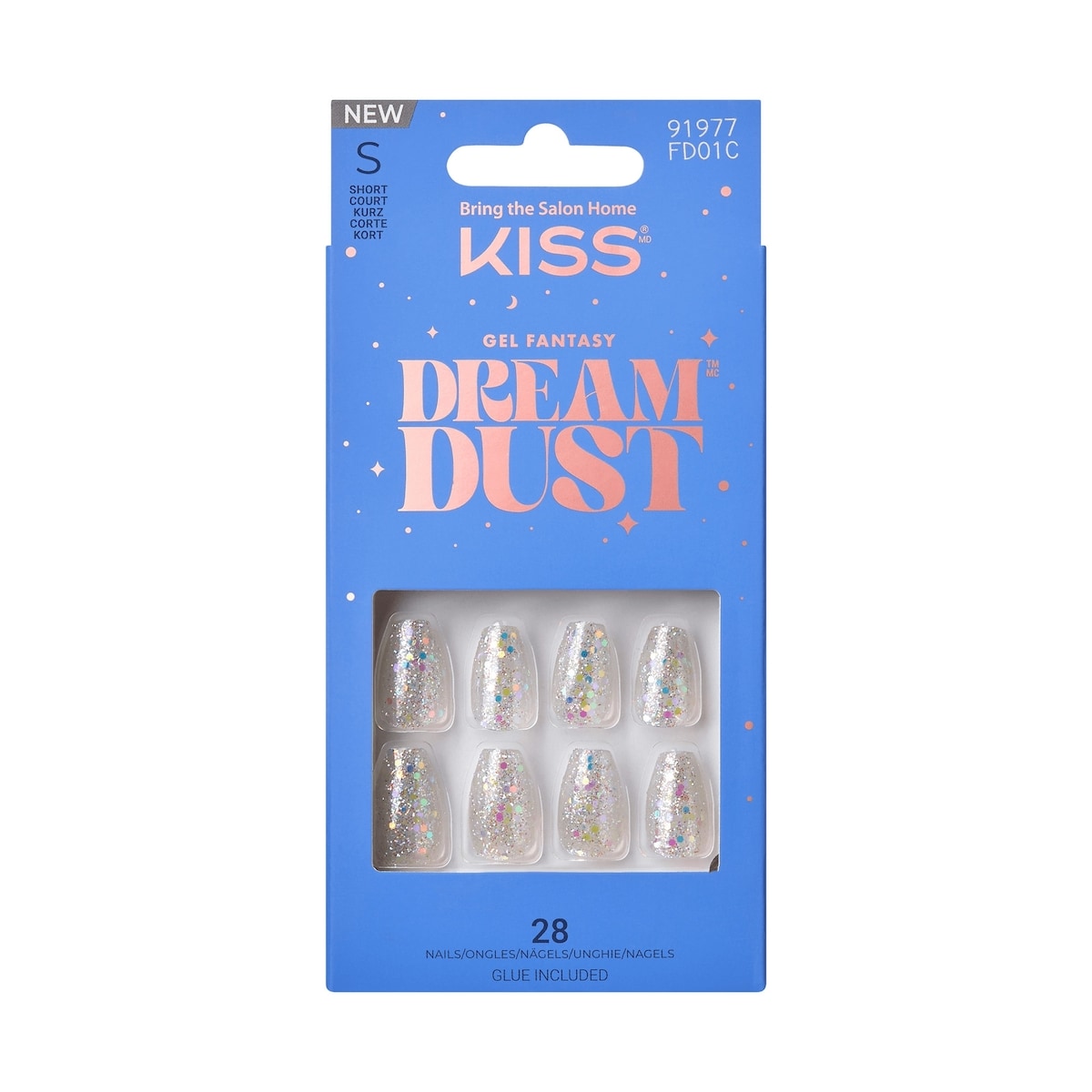 Kiss : Ongles À Pression Gel Fantasy Dreamdust, «Mood Dust», Blanc, Court, Ballerine, 31 U.