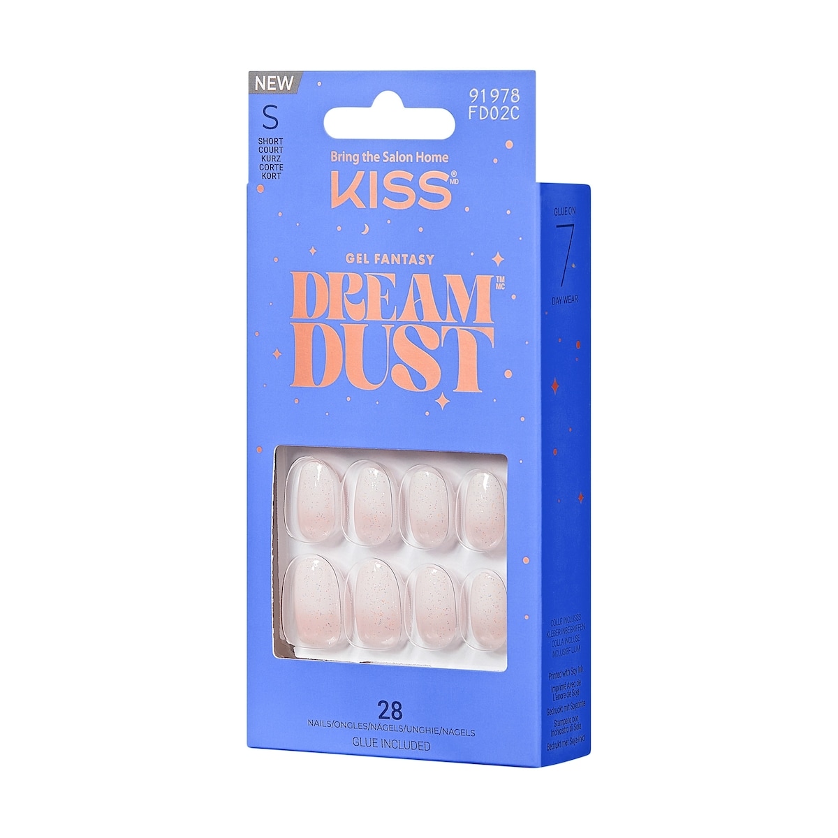 Kiss : Ongles À Pression Gel Fantasy Dreamdust, «Mood Dust», Blanc, Court, Ballerine