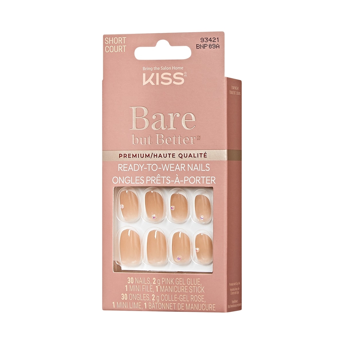 Kiss Bare But Better Premium, Fake Nails, Stay,  Beige, Oval, Short, 30 Count