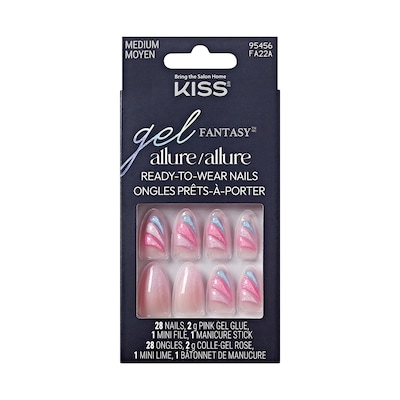 Gel Fantasy Allure, Fake Nails, Pink, Glide, Almond, Medium, 30 Count