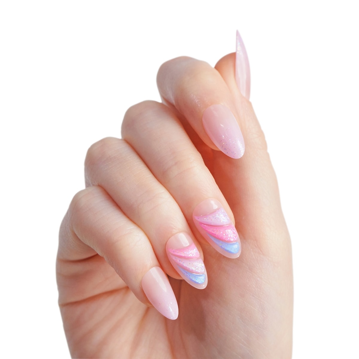 Kiss Gel Fantasy Allure, Fake Nails, Pink, Glide, Almond, Medium, 30 Count