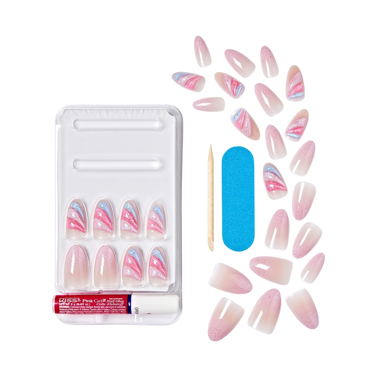 Kiss Gel Fantasy Allure, Faux Ongles, Rose, Amande, Moyen, 30 U. - Glide