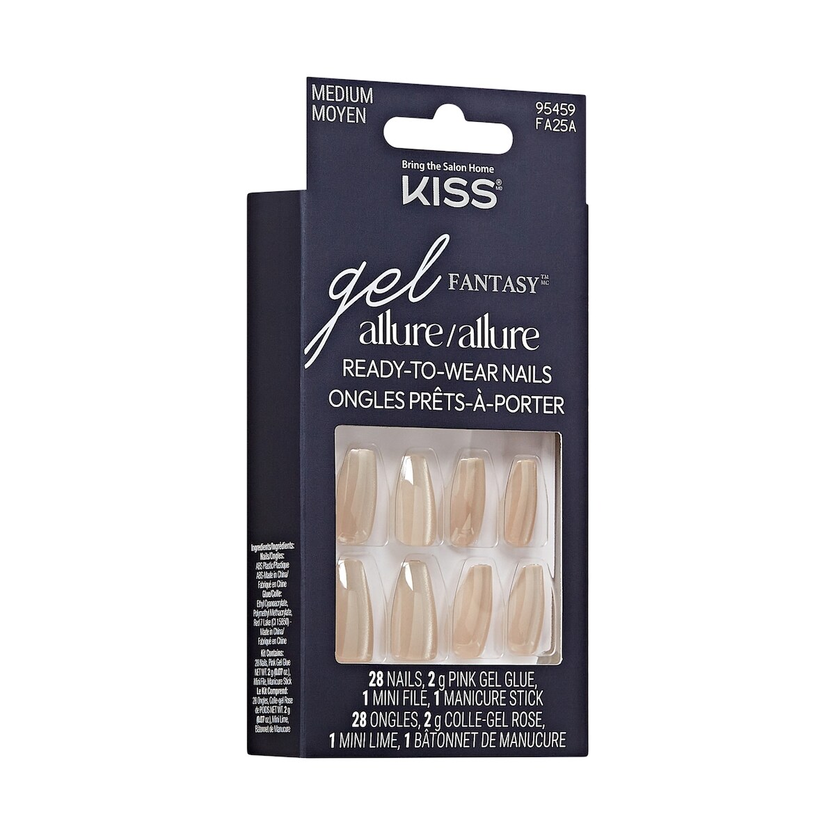 Kiss Gel Fantasy Allure, Faux Ongles, Rose, Ovale, Moyen, 30 U