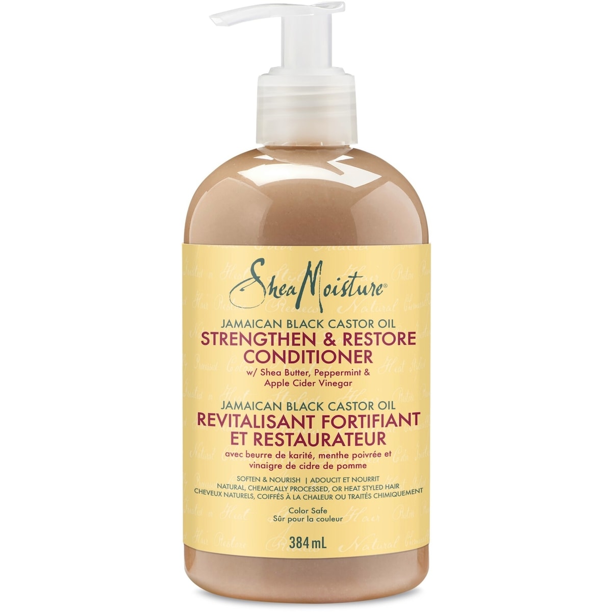 SheaMoisture Huile de Ricin Noire de Jamaïque Revitalisant Fortifiant et Restaurateur pour cheveux endommagés avec beurre de karité, menthe poivrée et vinaigre de cidre de pomme 384 ml