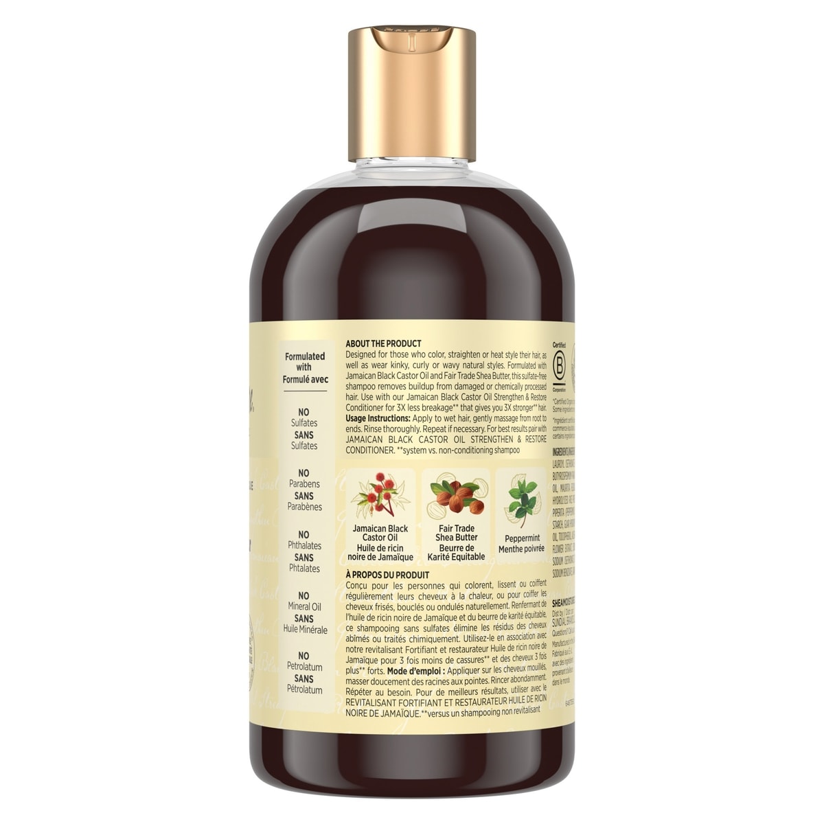 SheaMoisture Jamaican Black Castor Oil Stengthen & Restore shampoo for Damaged Hair with Shea Butter, Peppermint & Apple Cider Vinegar To Cleanse and Nourish Hair 384 ml