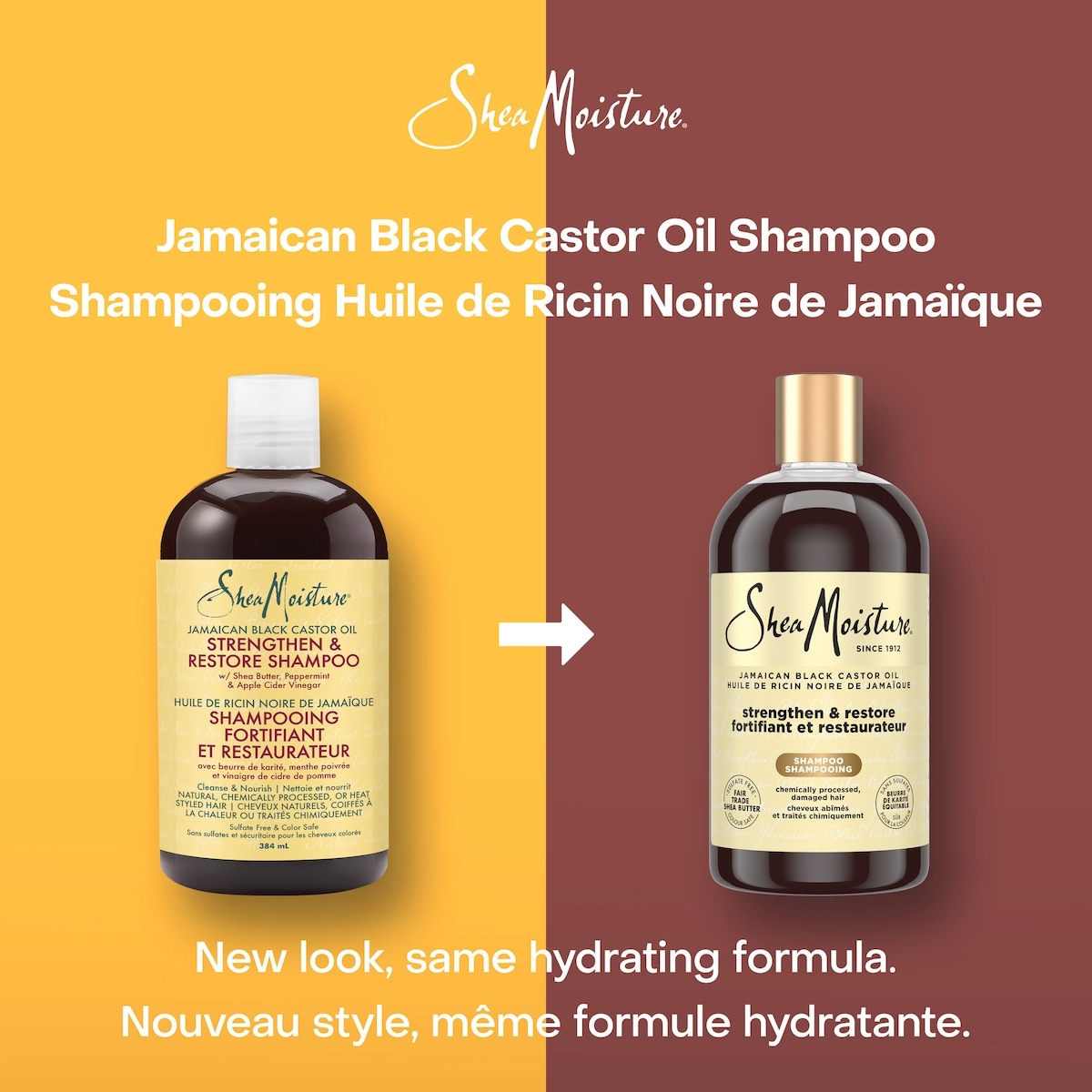 SheaMoisture Jamaican Black Castor Oil Stengthen & Restore shampoo for Damaged Hair with Shea Butter, Peppermint & Apple Cider Vinegar To Cleanse and Nourish Hair 384 ml