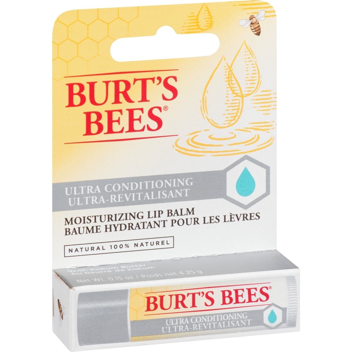 Baume pour les lèvres ultra-revitalisant d’origine naturelle à 100 % au beurre de kokum de Burt’s Bees, 1 tube