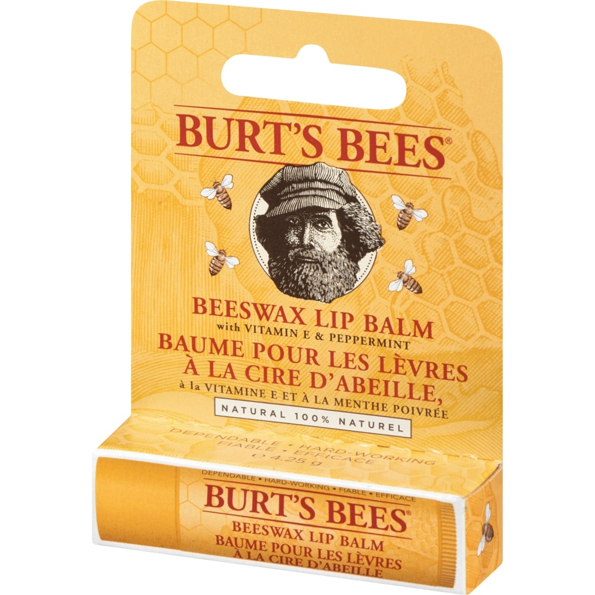 Baume hydratant pour les lèvres à la cire d’abeille d’origine naturelle à 100 % de Burt’s Bees, 1 tube