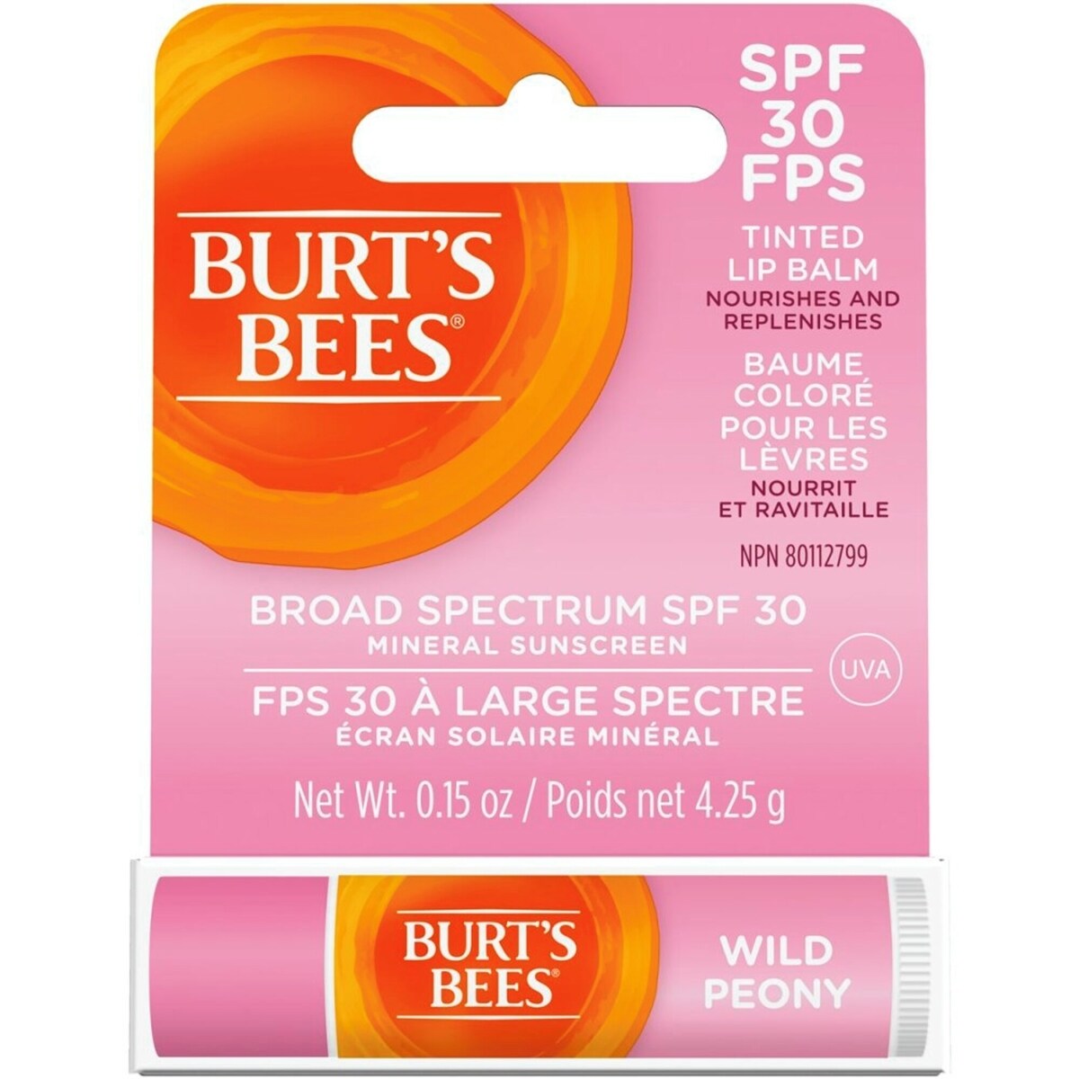 Tinted Lip Balm, SPF 30 100% Natural Origin Mineral Sunscreen, Wild Peony