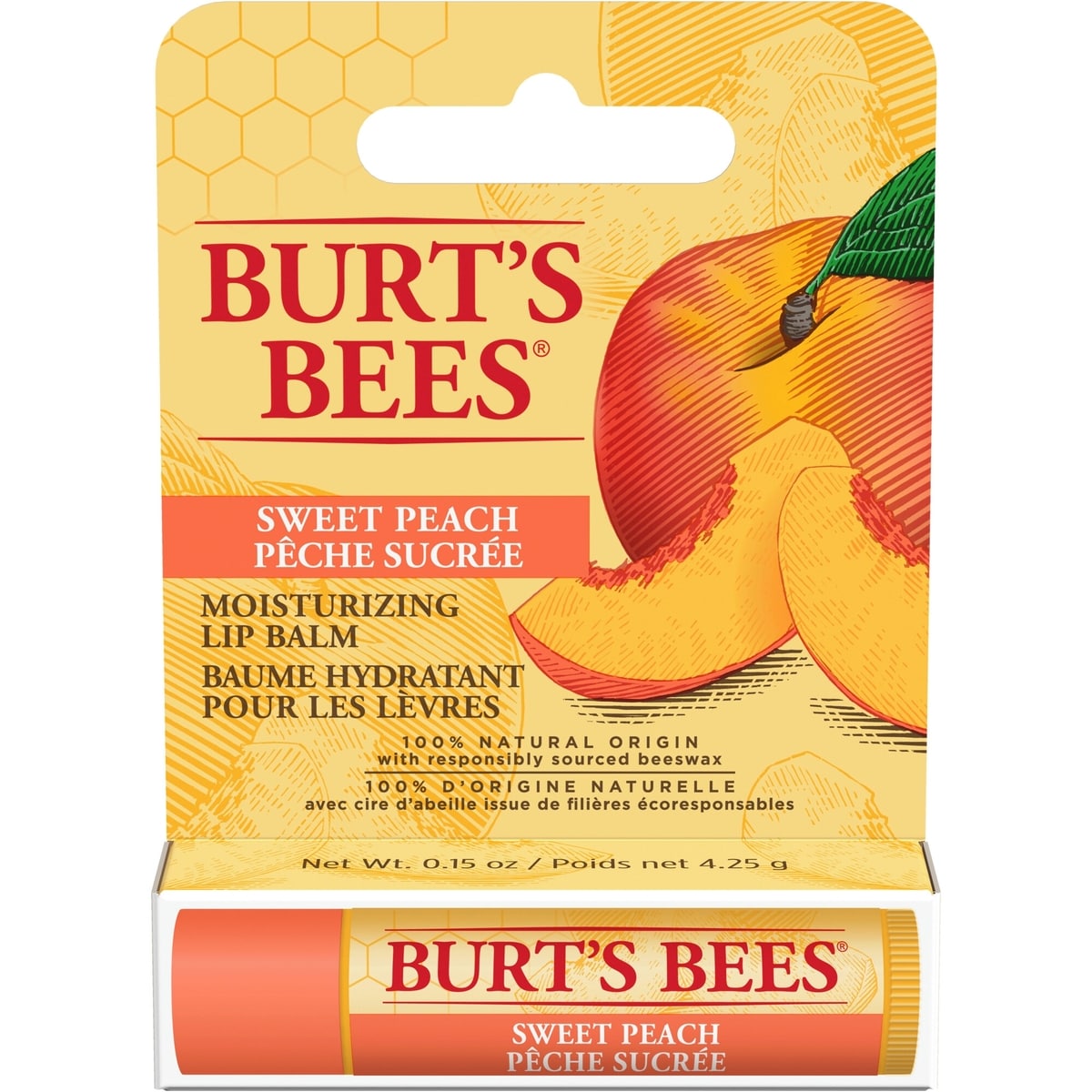 Baume hydratant pour les lèvres d’origine naturelle à 100 % à saveur de pêche sucrée de Burt’s Bees®