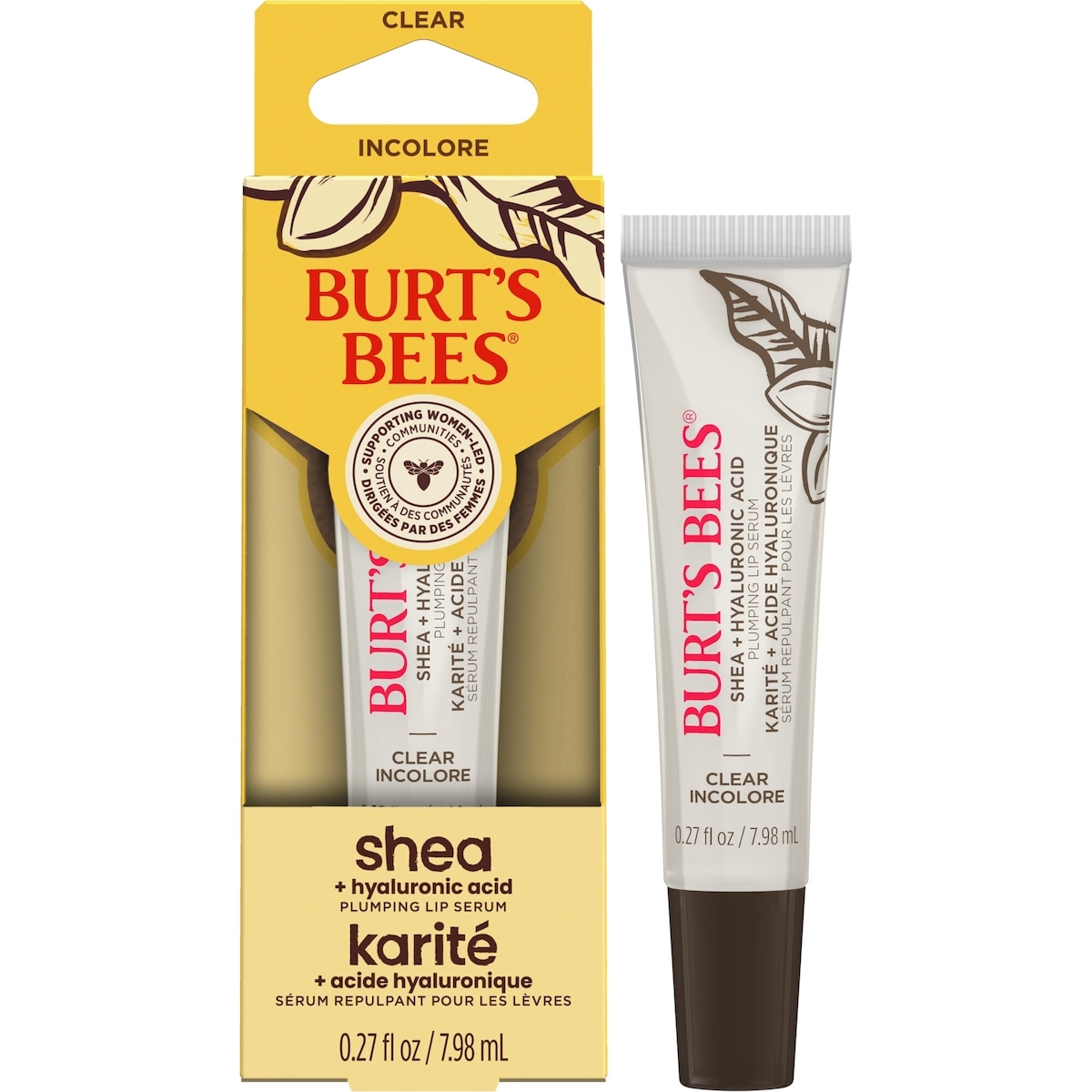 Burt's Bees Shea + Hyaluronic Acid Rose Plumping Lip Serum, Natural Origin Lip Care, 1 Tube