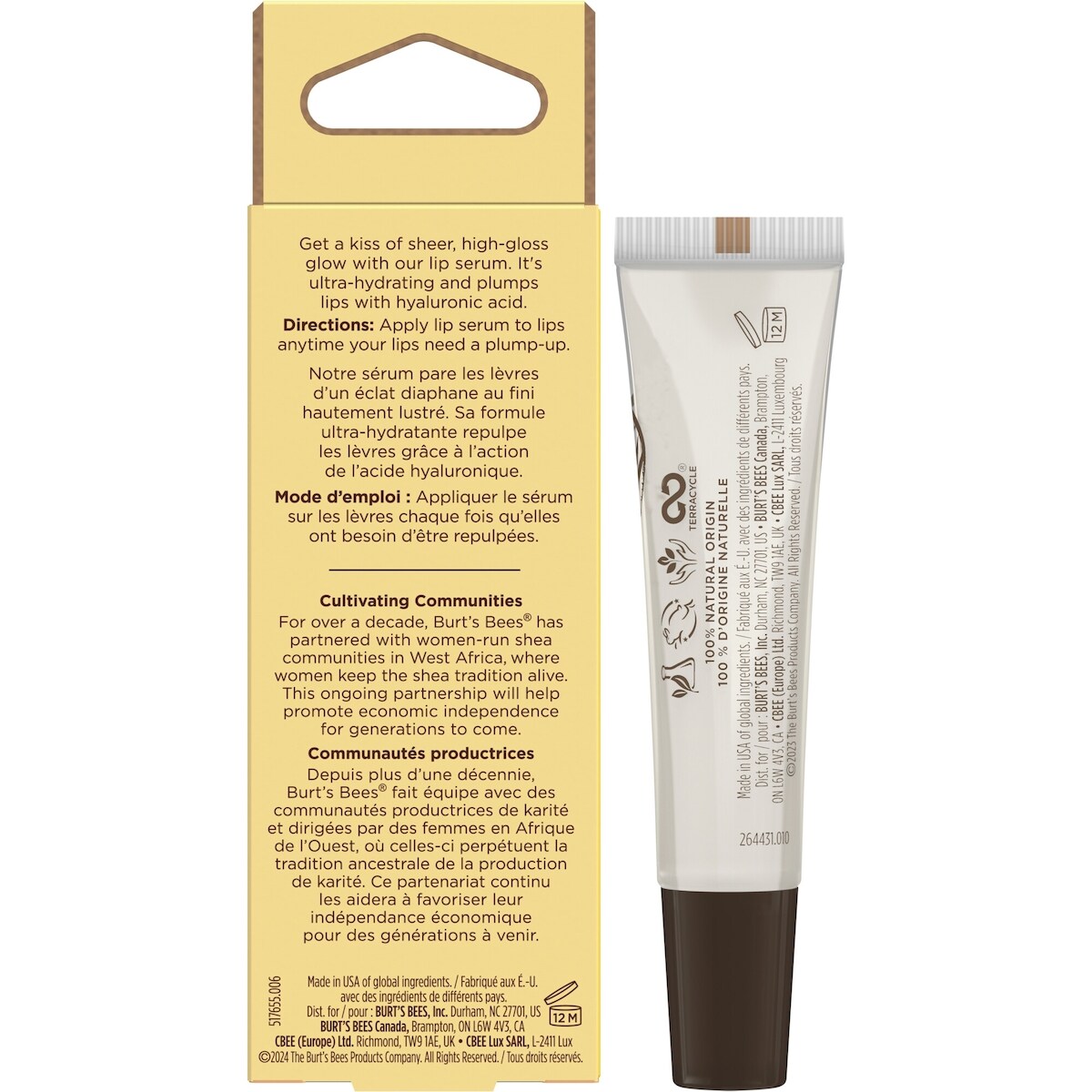Burt's Bees Shea + Hyaluronic Acid Rose Plumping Lip Serum, Natural Origin Lip Care, 1 Tube