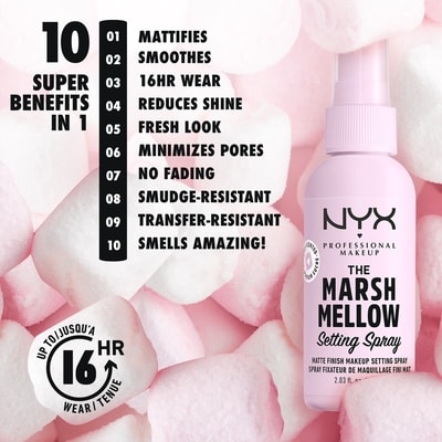 Marshmellow Matte Setting Spray, 10-in-1 makeup extending benefits, 16H wear, Vegan formula 2