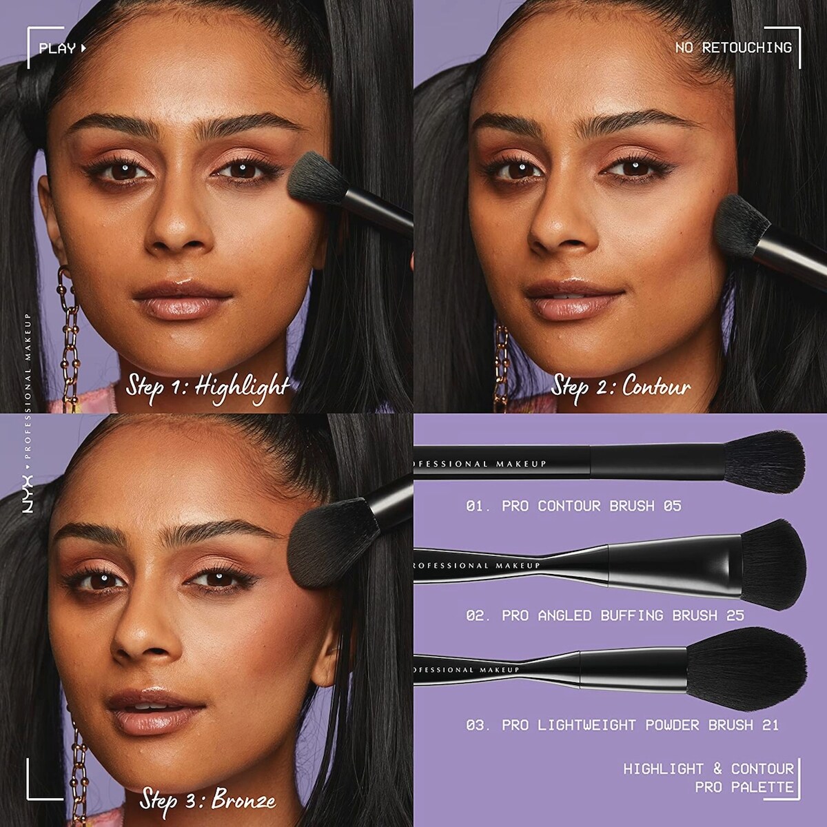 Palette professionnelle pour illuminer et accentuer les contours, Poudres contours, Formule végétalienne