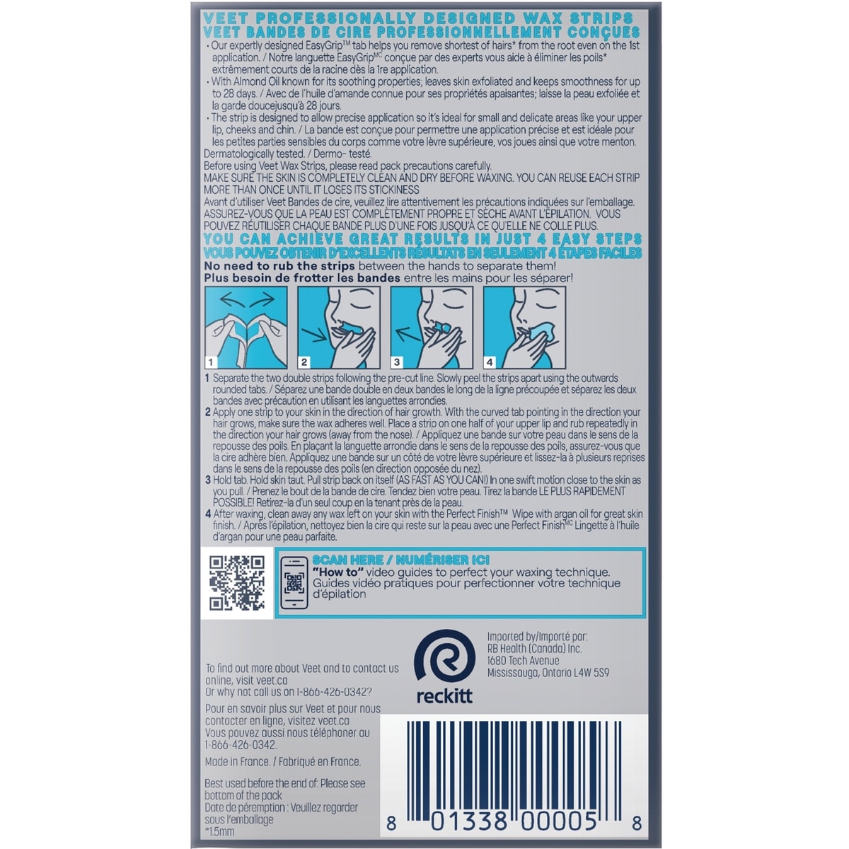 Veet® Professional™ Wax Strips, For Face, Sensitive Skin, With Almond Oil