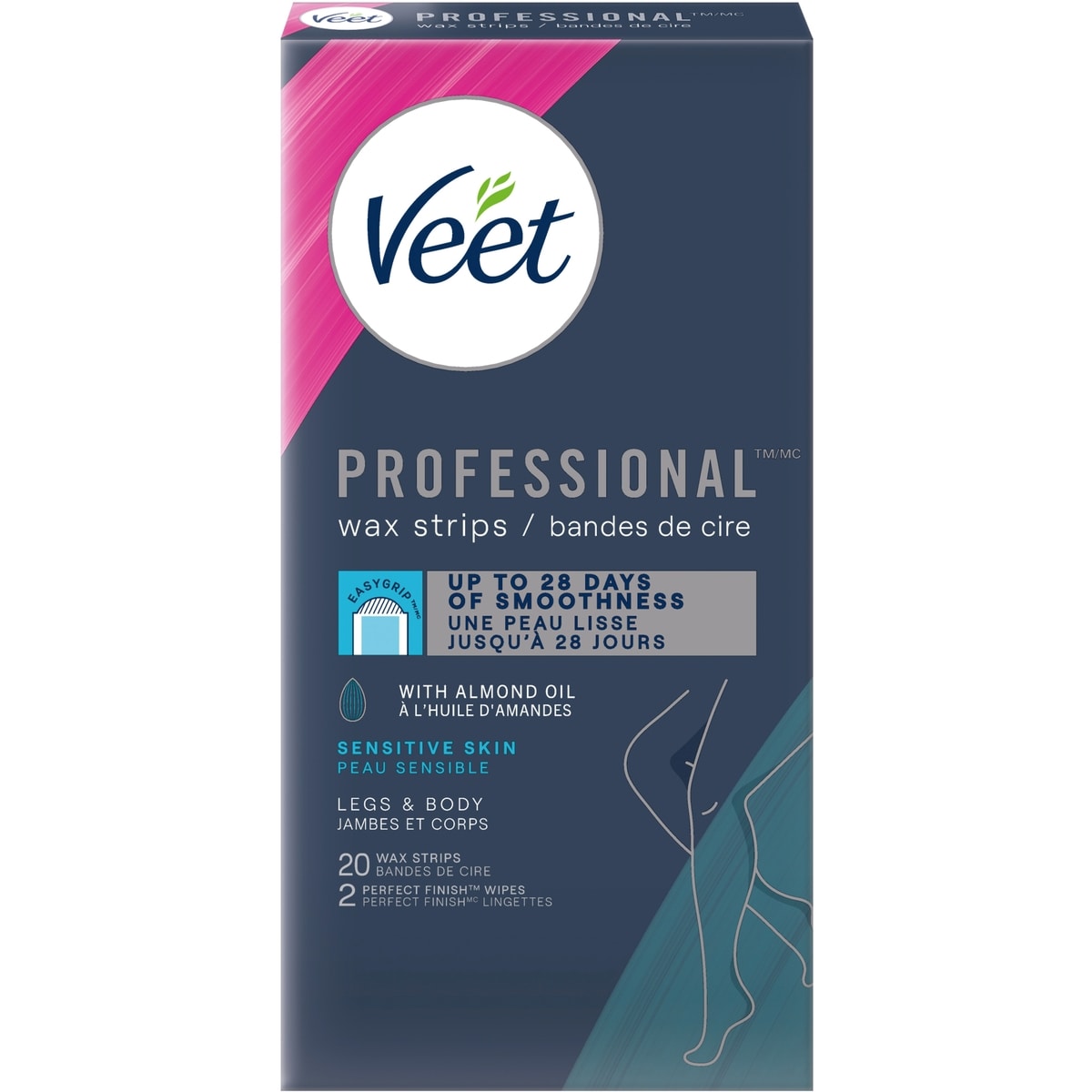 Bandes de cire Veet® ProfessionalMC pour les jambes et le corps, peaux sensibles