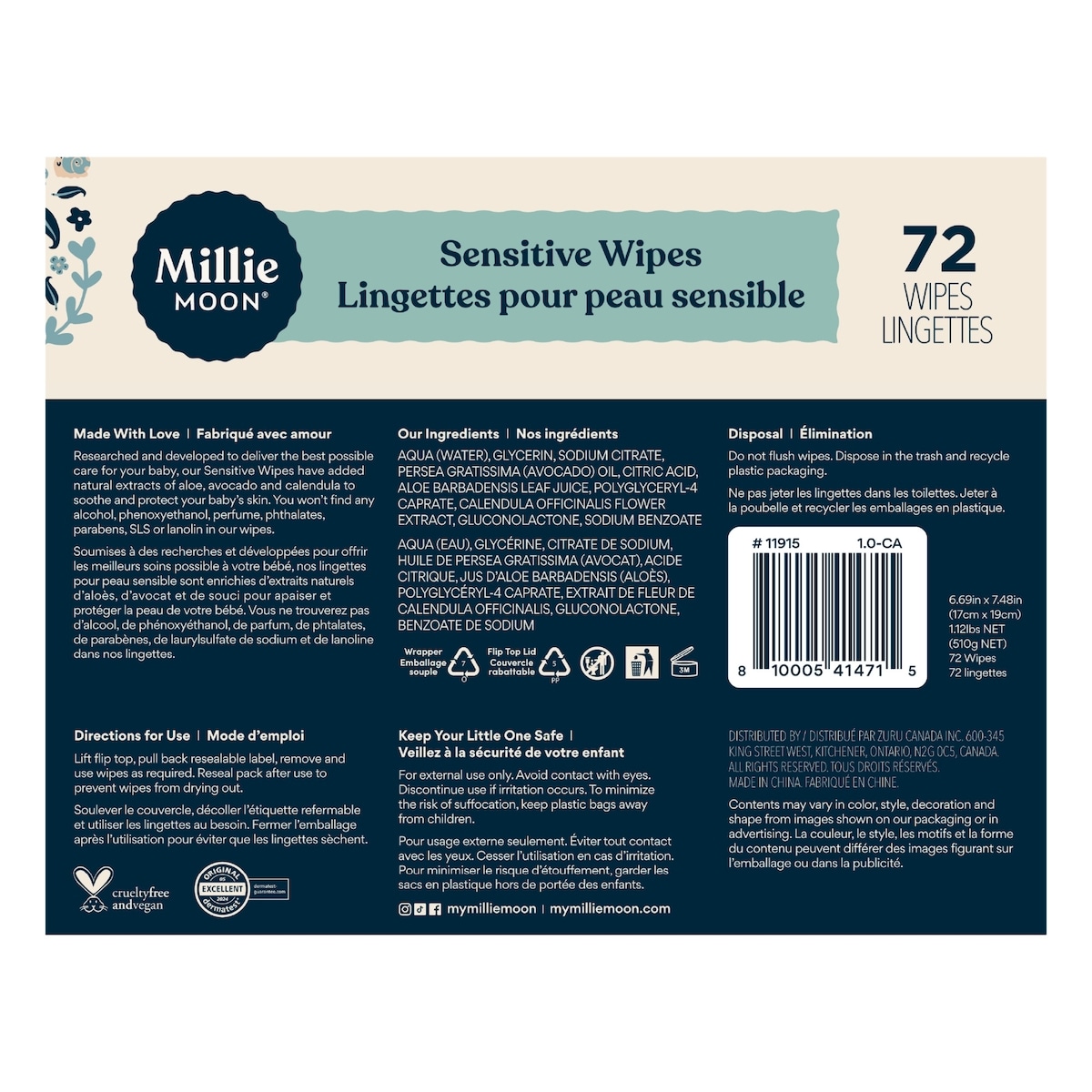 Lingettes sensibles Millie Moon