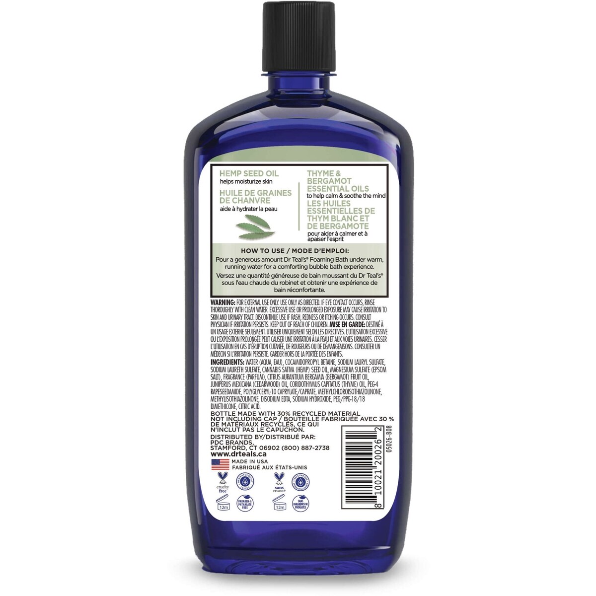 Bain Moussant avec du Sel D'Epsom Pur, Huile de Graune de Chanvre