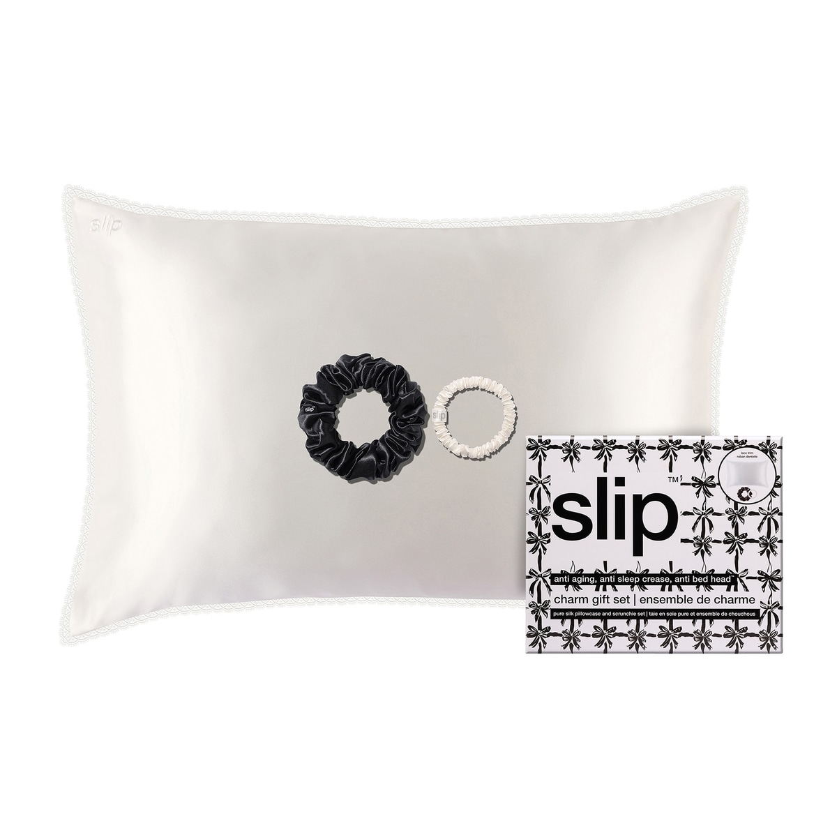 slip pure silk queen gift set with lace trim - charm