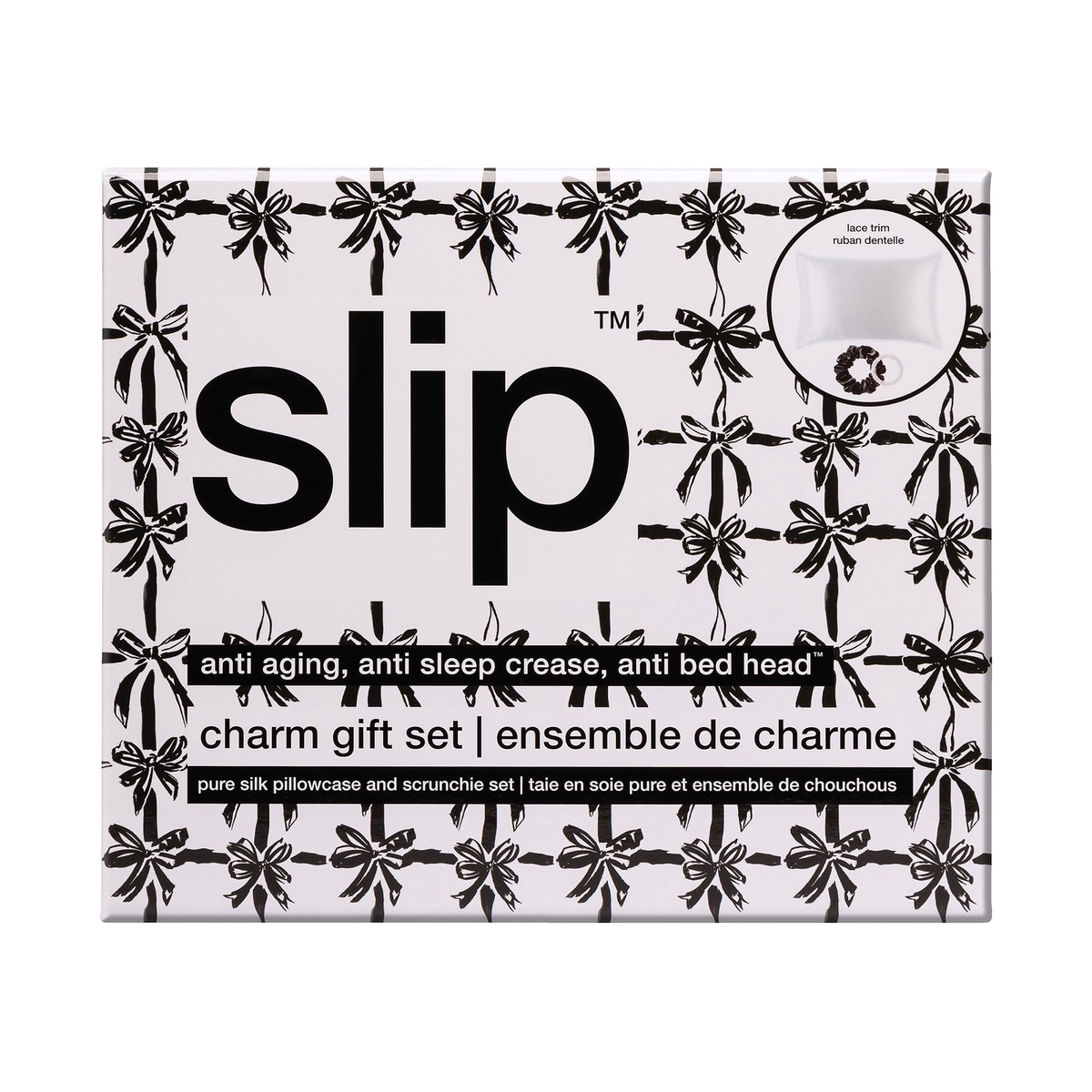 slip pure silk queen gift set with lace trim - charm