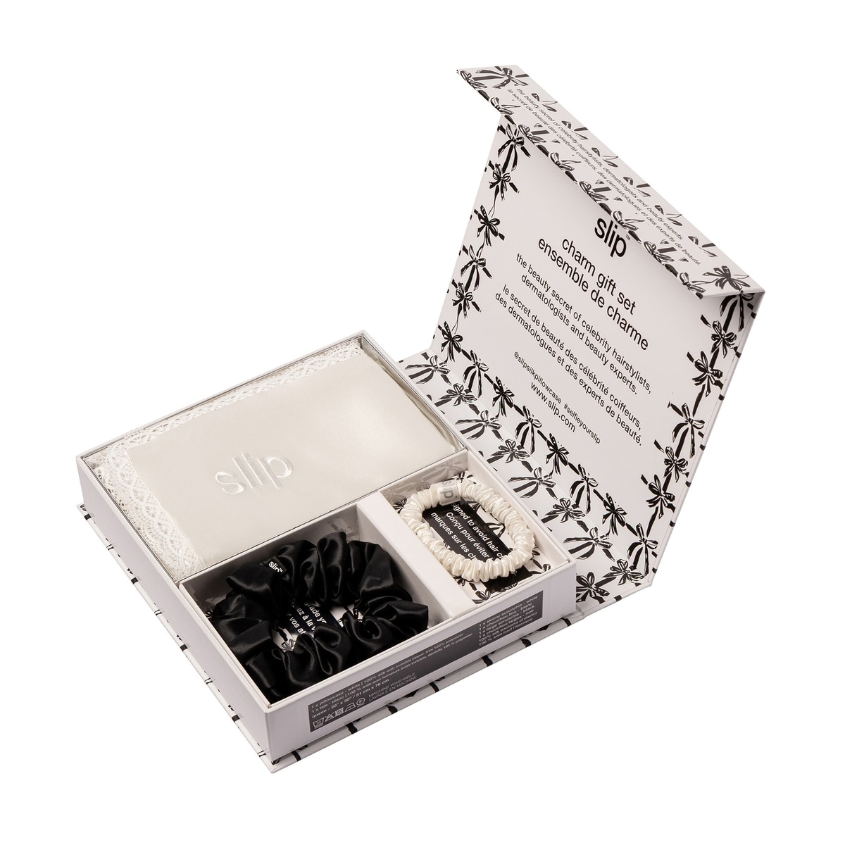 slip pure silk queen gift set with lace trim - charm