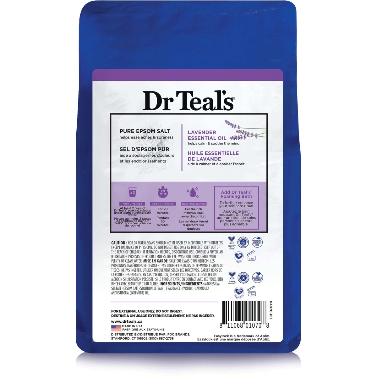 Solution de bain au sel d'epsom pur, Apaiser et Dormir de Lavande Huile Essentielle