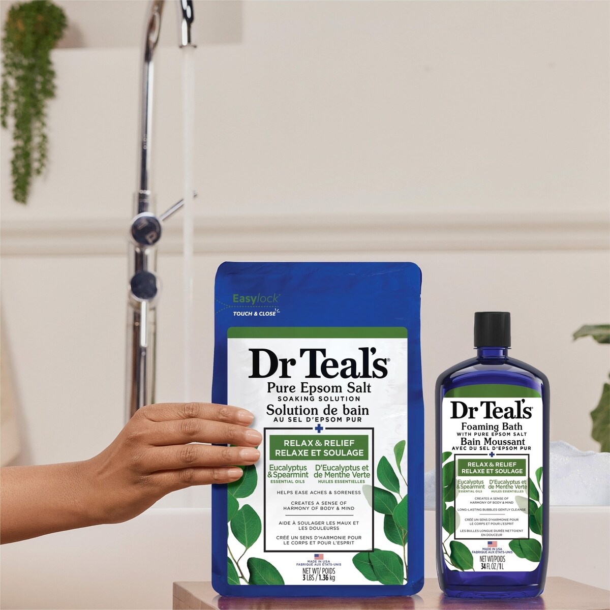 Solution de bain au sel d'epsom pur, Relaxe et Soulage d'Eucalyptus et de Menthe Verte Huiles Essentielles