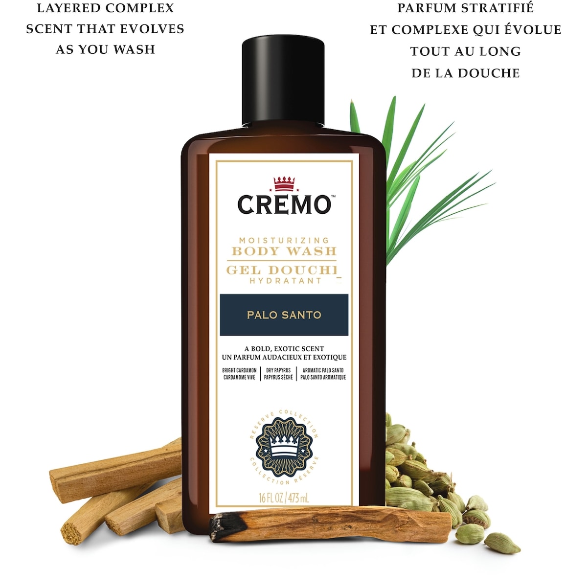 Gel douche au parfum de palo santo de marque Cremo, 473 mL