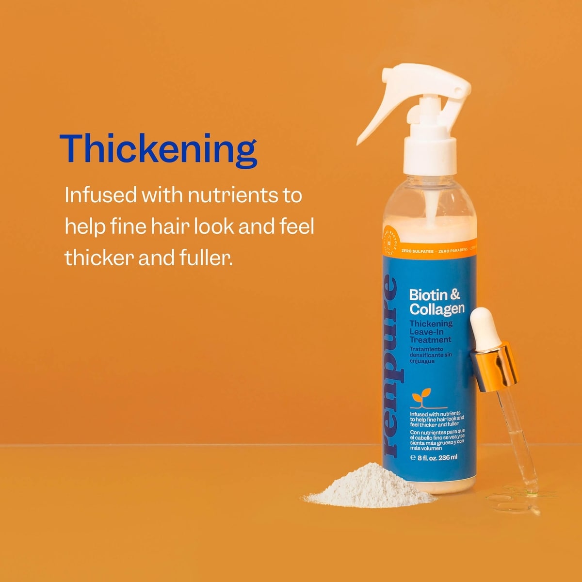 RENPURE, après-Shampooing Épaississant à la Biotine et au Collagène à Base de Plantes, Liquide Clair, 8 Fl Oz