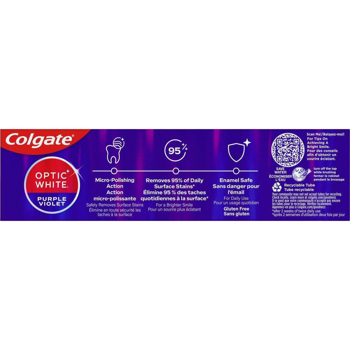 Colgate Optic White Purple Toothpaste for Teeth Whitening, Mint Paste, 90 mL