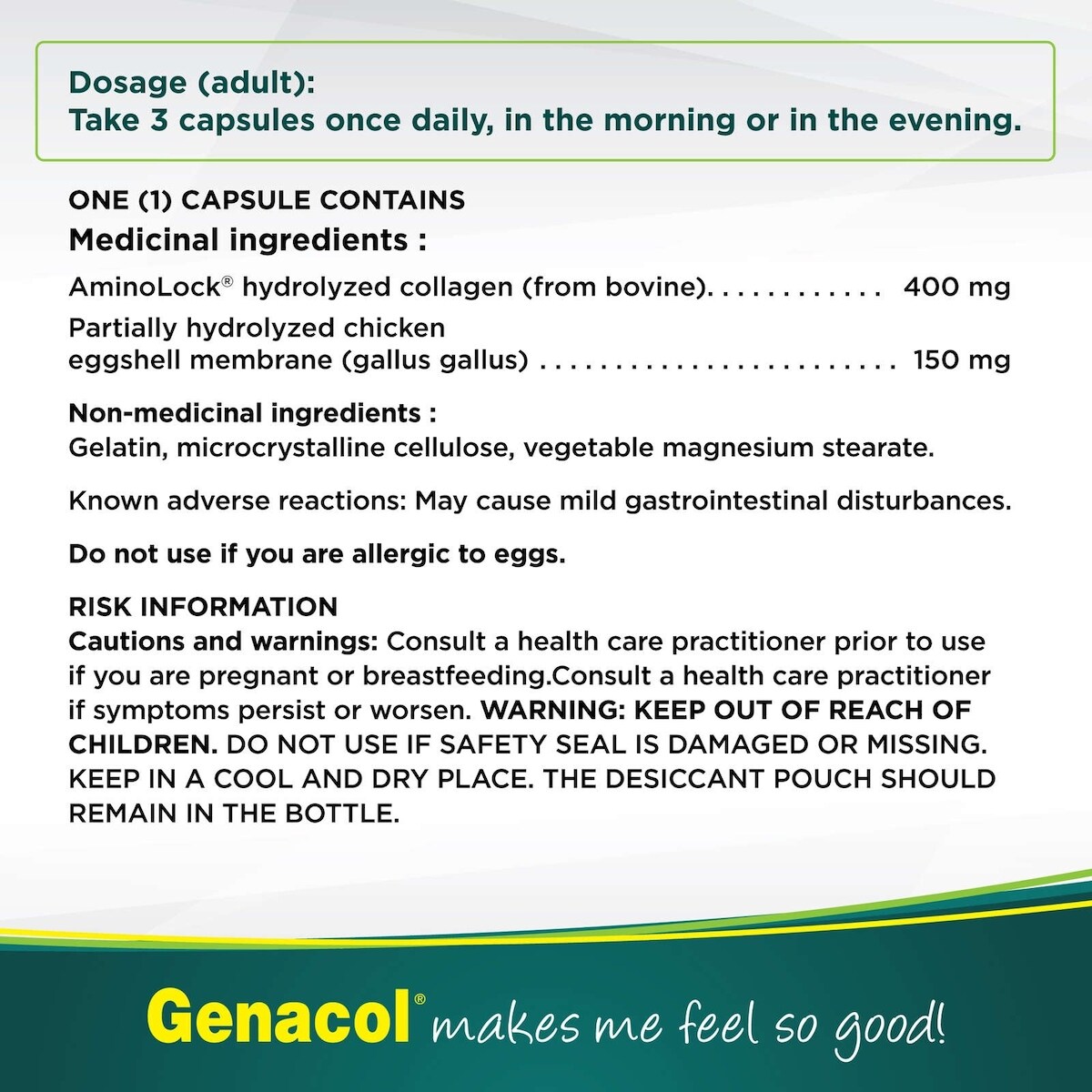 Genacol Anti-Douleur avec Collagène AminoLock et Membrane de Coquille d’œuf